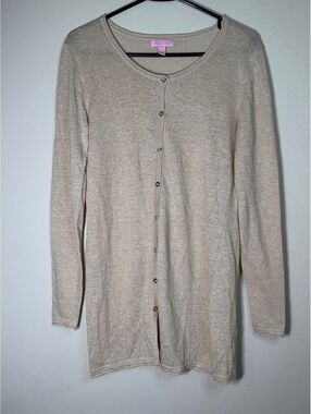 Lilly Pulitzer beige and gold sparkle new long sleeve cardigan sweater